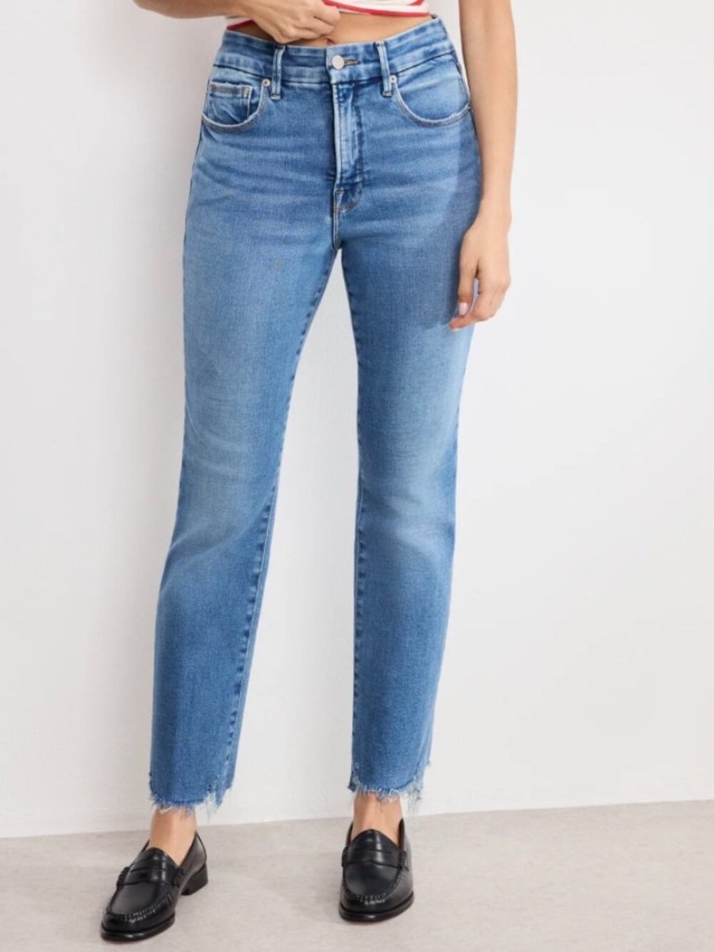 Good American Straight Leg Raw Hem StretchDenim